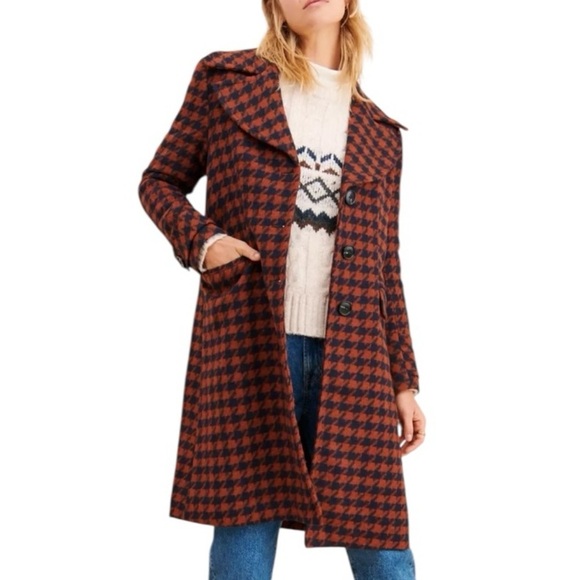 Anthropologie Jackets & Blazers - FRENCHMAUVE Gaia Coat Houndstooth topcoat boho flair Size Small fits like medium